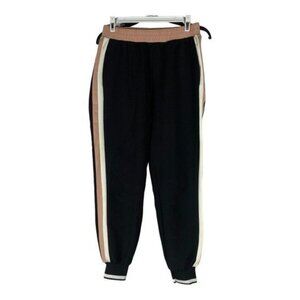 Zara Womens Black Jogger Pants With Pink & White Stripes